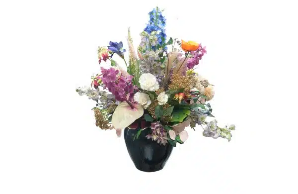 Home Decor Flower Arrangement No-G Big Black Pot Flower Old New 24 Front View