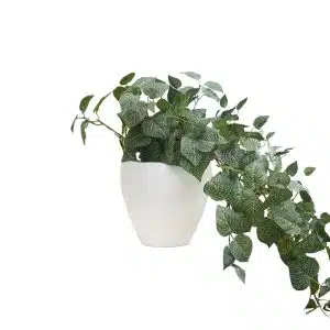 Home Decor Flower Arrangement No.52 - 022022 Glossy White Plants Fihonia Front View