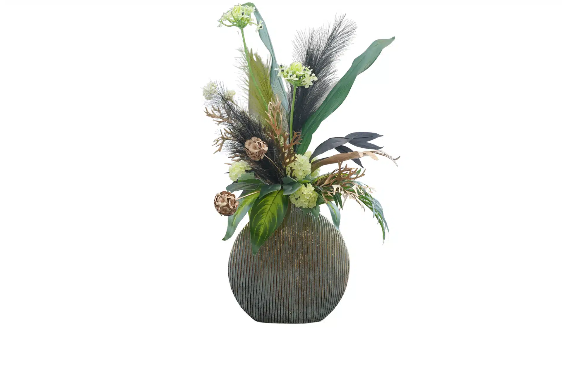 Home Decor Flower Arrangement No-1 Round Gold Sheip Vase Black Gold Clic 24 Front View