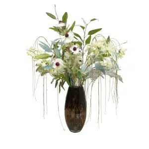 Home Decor Flower Arrangement No.71 - 022022 Glass Brown Vase Grey Silver Lilly Valley Front View