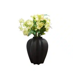 Home Decor Flower Arrangement No-R Black Vase & Snowball Front View