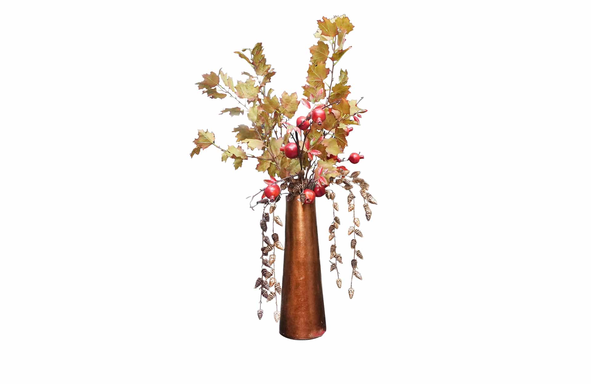 Home Decor Flower Arrangement No.93 - 022022 Tall Brons Vase Gold Decor Front View