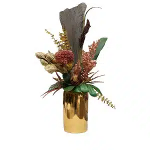 Home Decor Flower Arrangement No-94 Gold Glossy Pot HD Pink Dahlia Modern 24 Front View