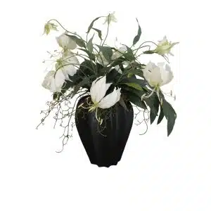 Home Decor Flower Arrangement Blue Wwashed Vase & Mixed Green No.22 ( 082019 ) Front View