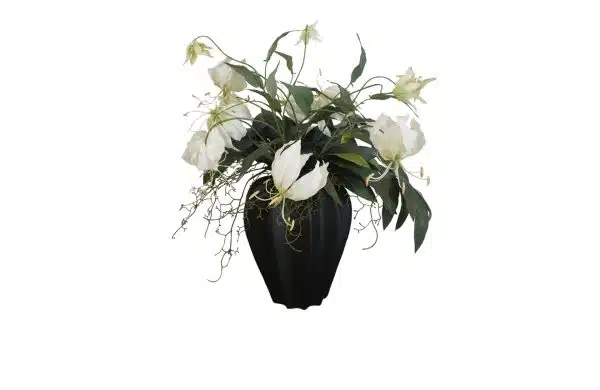 Home Decor Flower Arrangement Blue Wwashed Vase & Mixed Green No.22 ( 082019 ) Front View