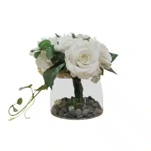 Home Decor Flower Arrangement Glass Vase/White Wedding Boquette Front View