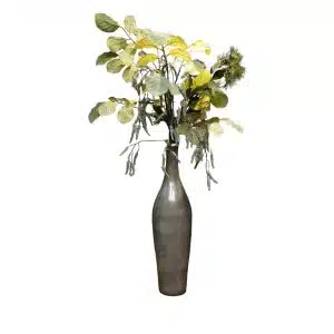 Home Decor Flower Arrangement No.94 - 022022 Tall Grey Vase Mixed Tree Greenery Front View