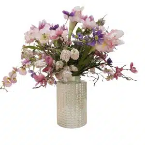 Home Decor Flower Arrangement Silver Vase White Flower Pink Front View